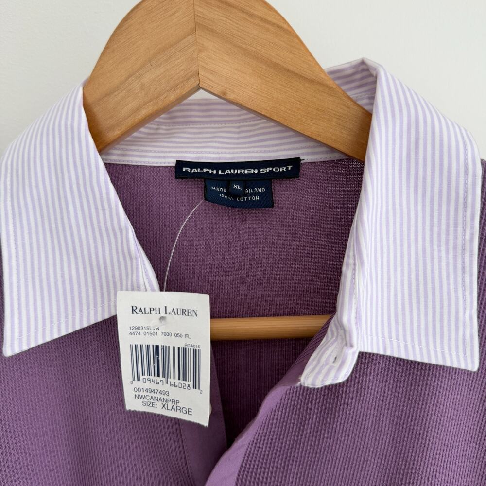 Ralph Lauren Polo Shirt Womens XL Purple Rugby Cotton Rib Knit Contrast Collar - Picture 7 of 10
